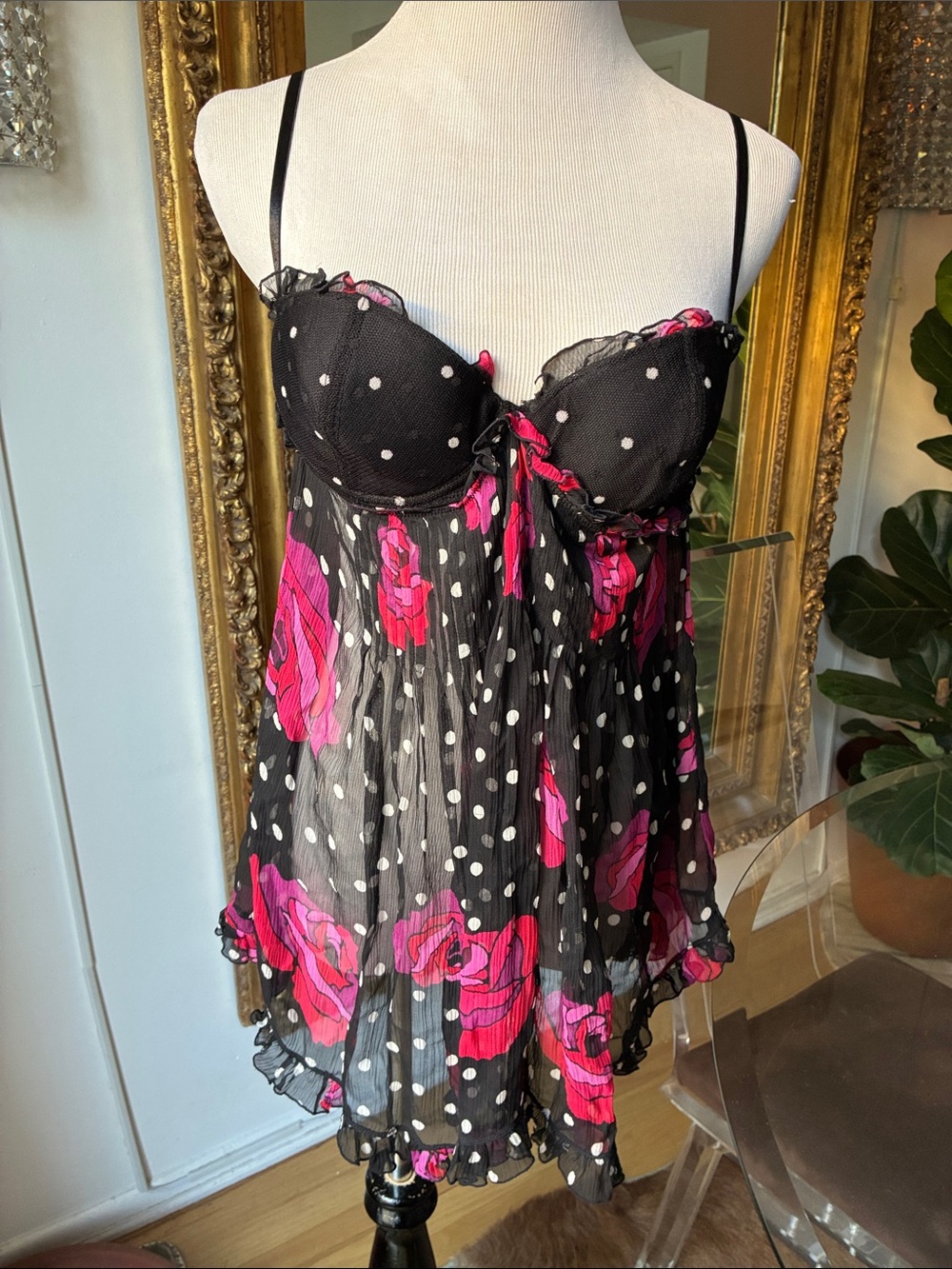 Anna sui Victoria’s Secret Romantic Floral Mesh Babydoll Lingerie - 34B